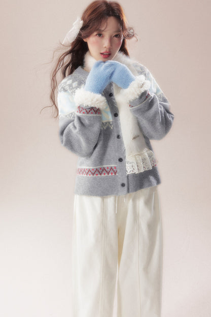 Bowknot Fair Isle Sweater Cardigan