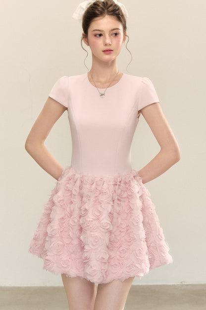 Patchwork-Kleid in A-Linie mit 3D-Blumen