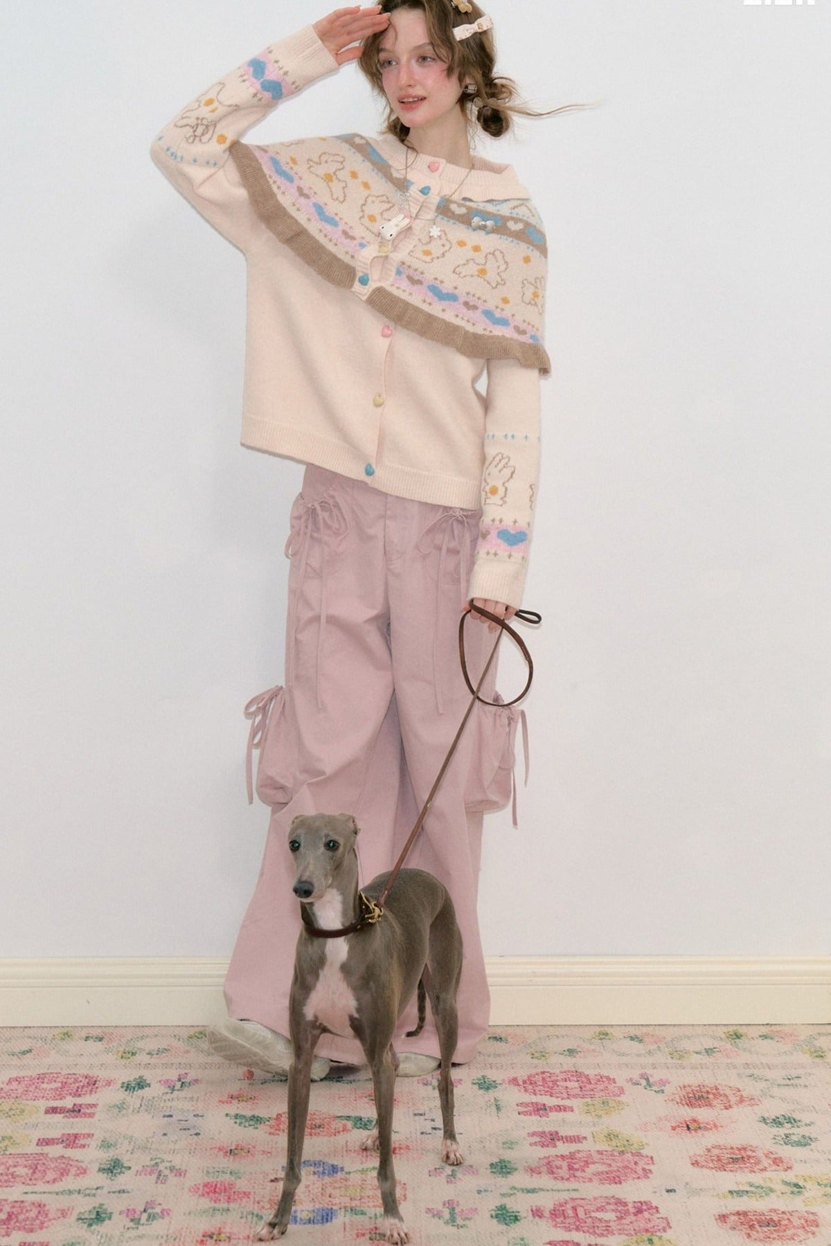 Apricot Knit Cardigan Shawl Set-Up