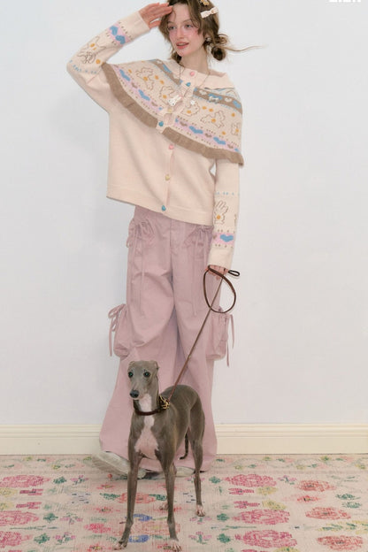 Apricot Knit Cardigan Shawl Set-Up