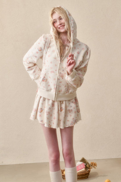 Bunny Print Hoodie Skirt Set-Up