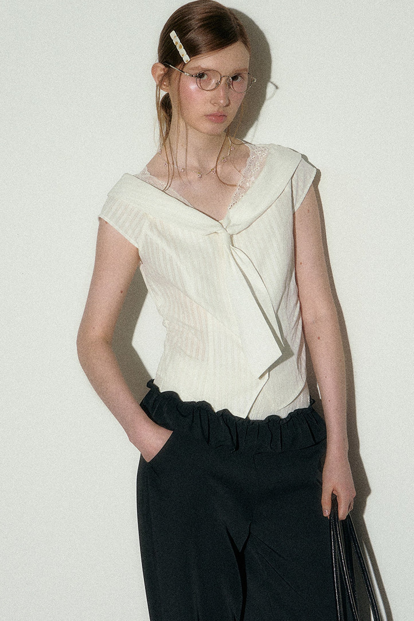 Lace-Trimmed Striped Blouse
