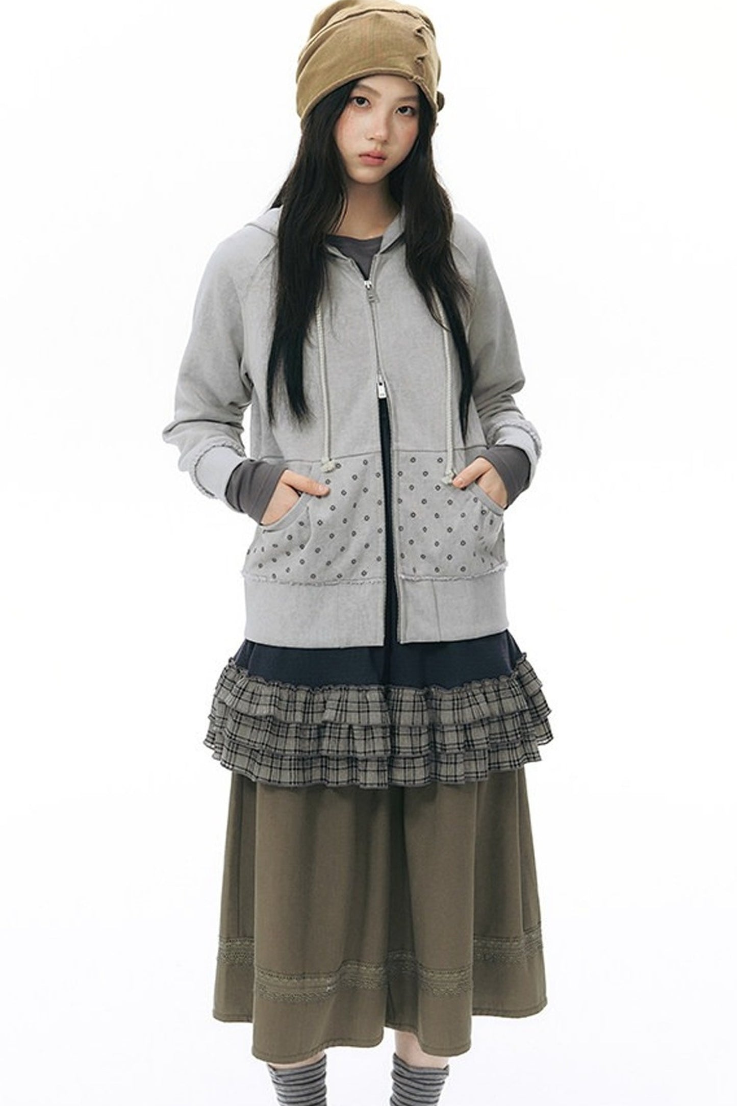 Elastic Waist Patchwork Wide-Leg Skirt Pants