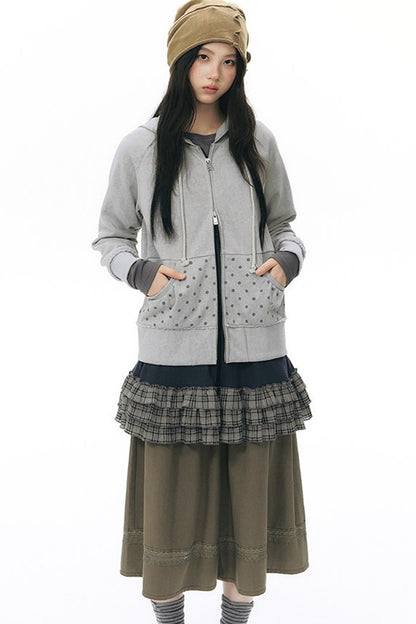 Elastic Waist Patchwork Wide-Leg Skirt Pants