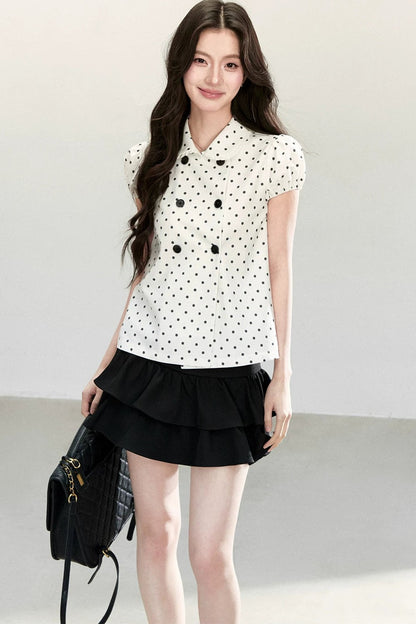 White Polka Dot Short Sleeve Shirt