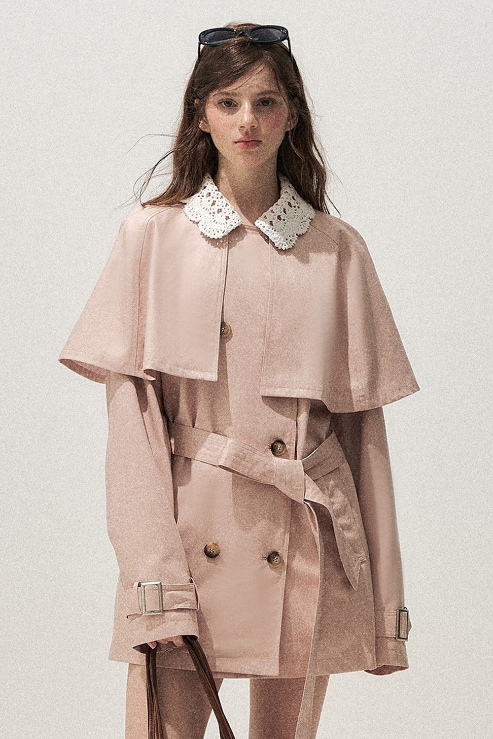 Detachable Cape Crochet Collar Trench Coat