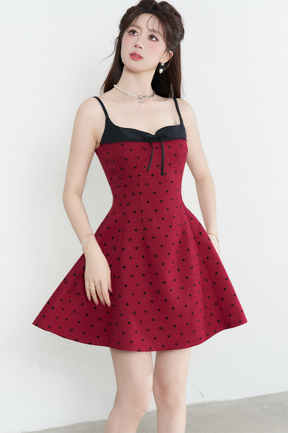 Red Polka Dot A-Line Spaghetti Strap Dress