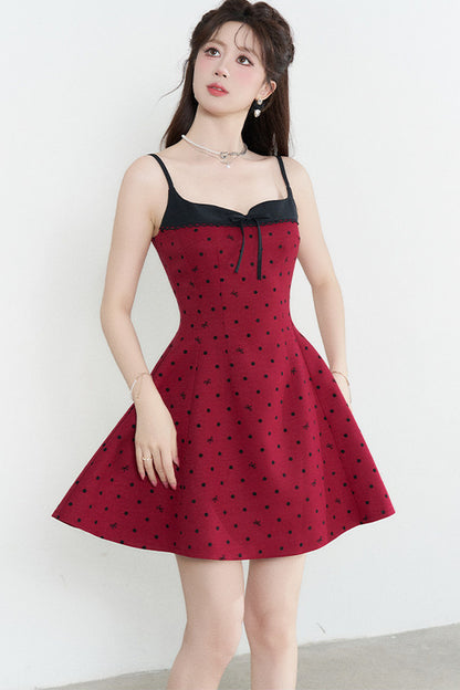 Red Polka Dot A-Line Spaghetti Strap Dress