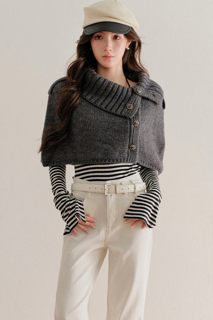 Short Button-Up Wool Cape