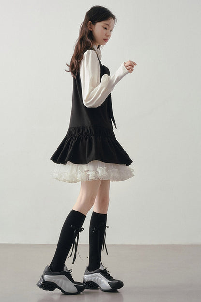 Bow Decorated Ruffle Dress