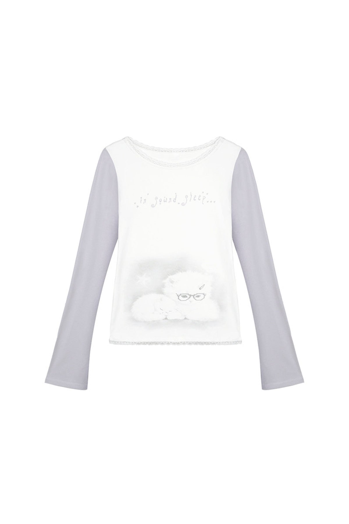 Sleepy Kitten Printed Long-Sleeved T-Shirt