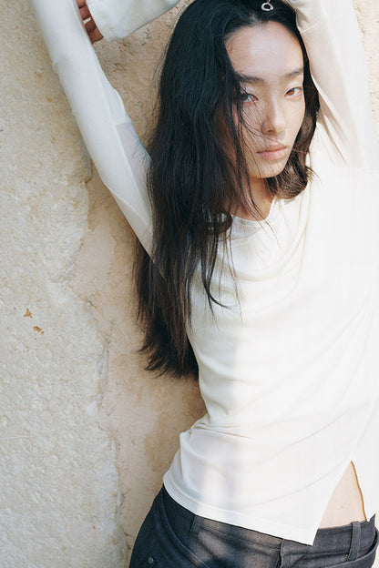 Asymmetrical Sheer Long Sleeve Top