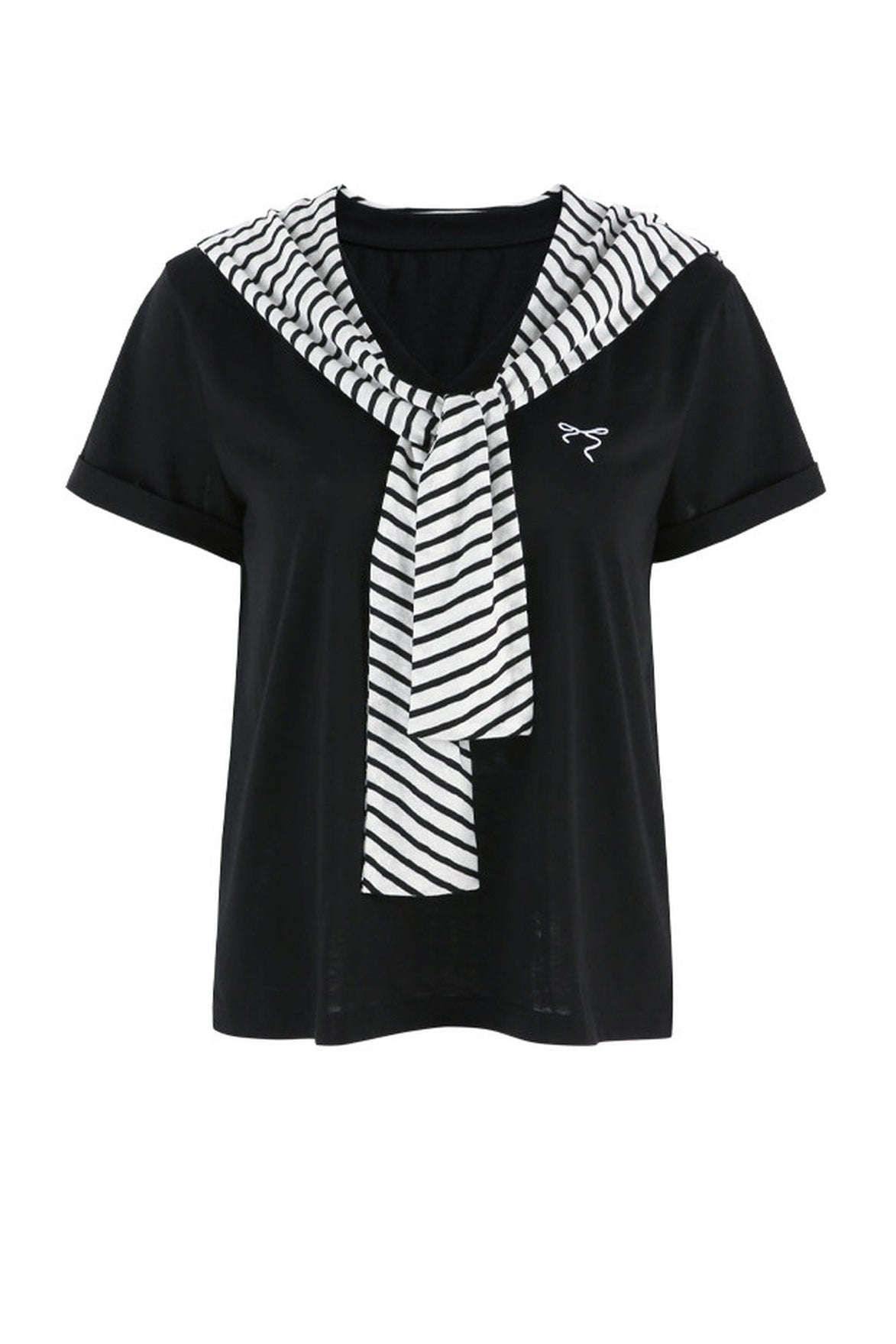 Loose Short-Sleeved Striped Shawl T-Shirt and Denim Skirt Set-Up