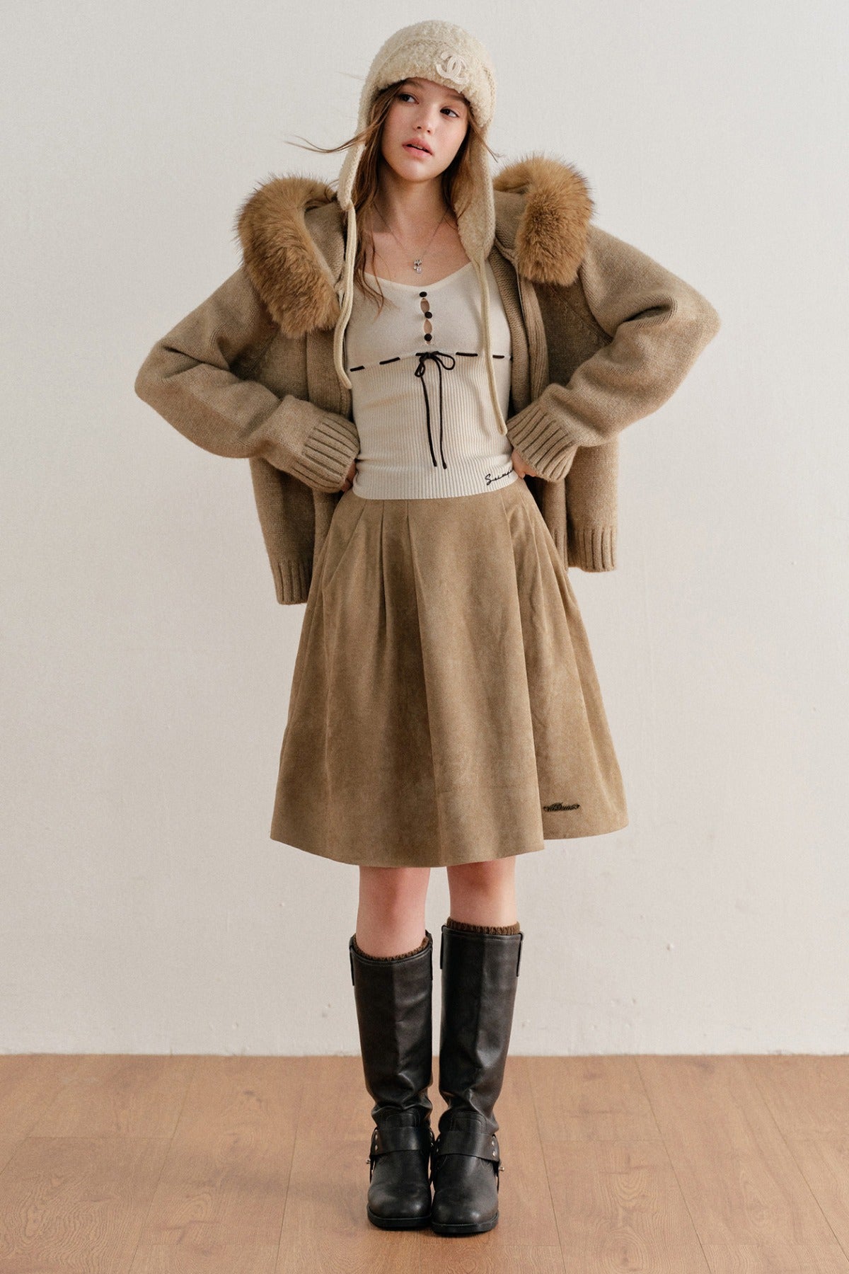 Thick Hooded Zip-Up Knit Cardigan Jacket