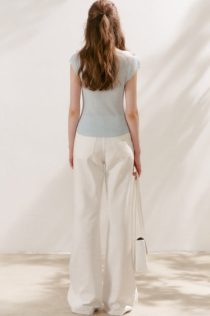 Maglia a maniche corte in 100% lyocell con colletto in pizzo