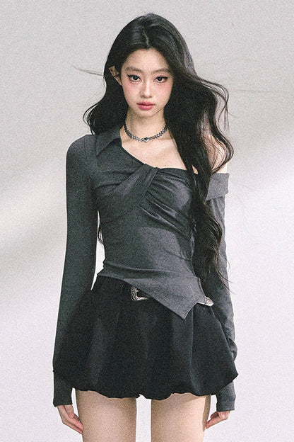 Irregular Long-Sleeved Off-Shoulder Top