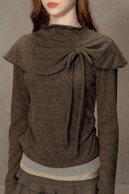 Bowknot Cape Collar Long Sleeve Top