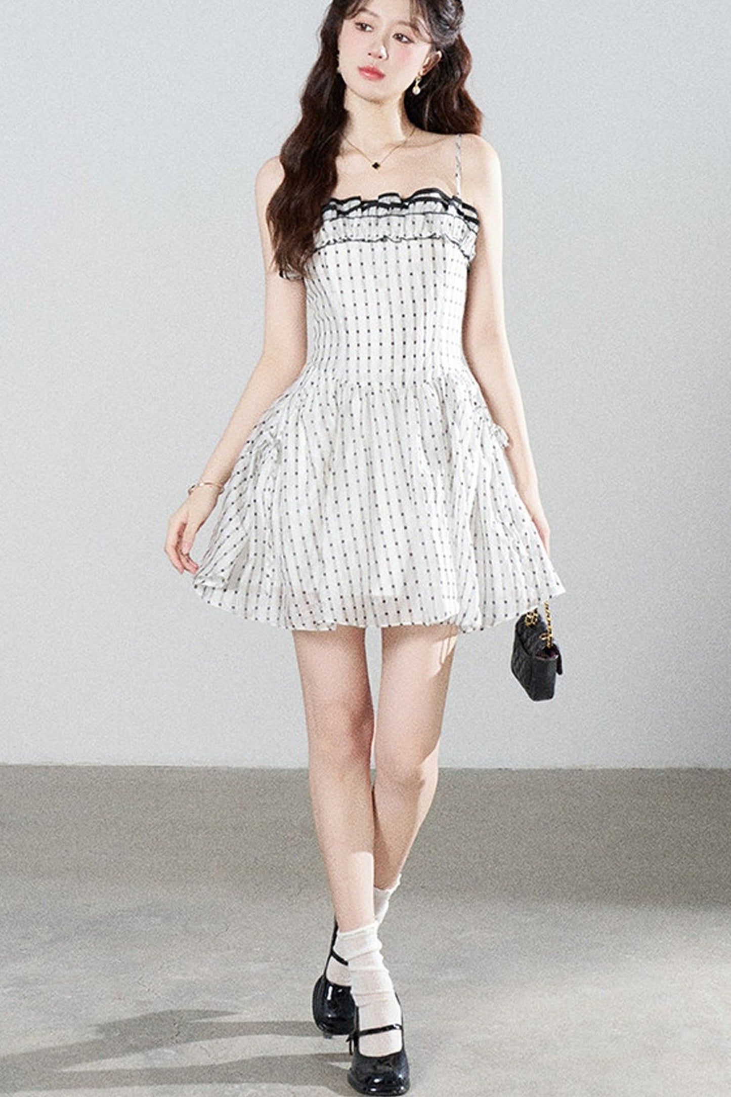 Petite Ruffled Plaid Chiffon Camisole Dress Set-Up