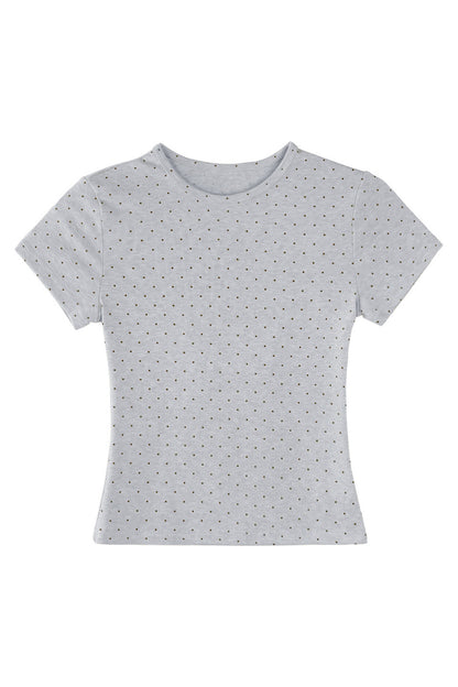 Kurzes T-Shirt in Creme mit Polka-Dots