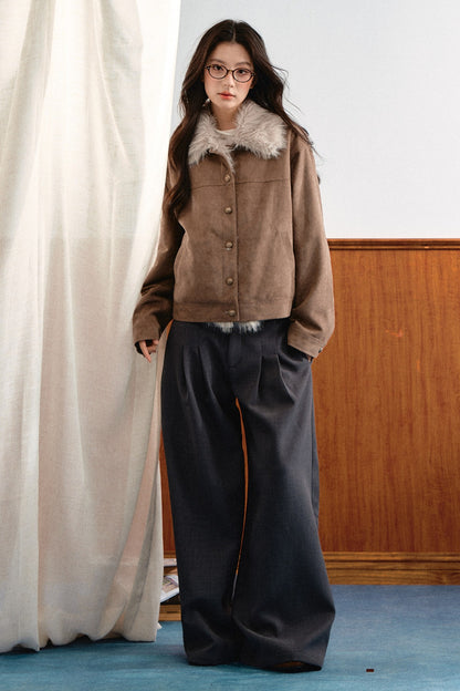 Khaki Brown Short Fur Coat