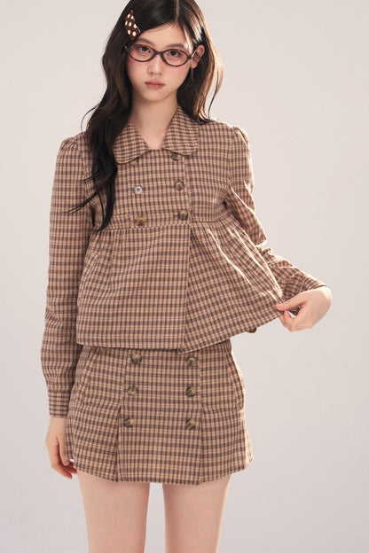 Long-Sleeved Plaid Shirt and Skirt Set-Up