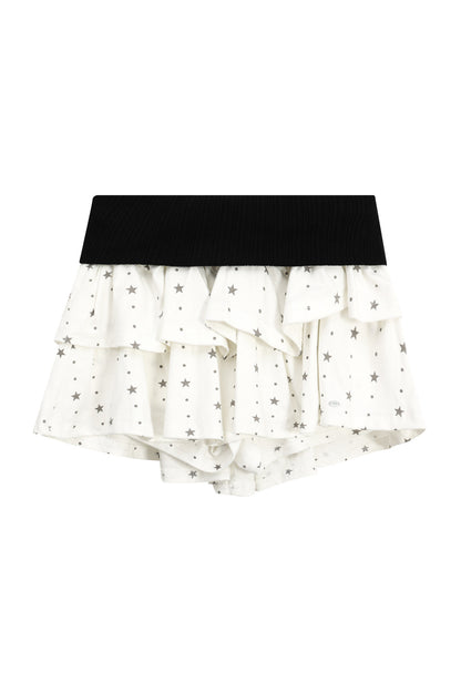 Star Print Color-Blocked Waist Short Skirt