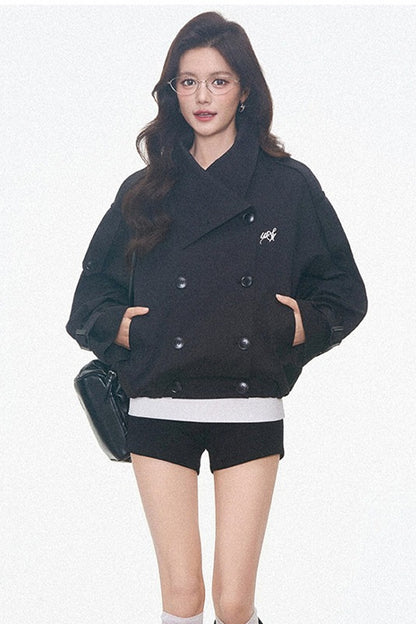 Vintage Double-Breasted Trench Coat and Cuffed Shorts Set-Up