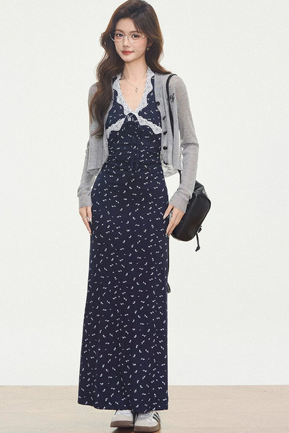 Lace Knit Dress Cardigan Set-Up