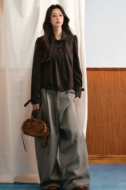 Retro Plaid Wide-Leg Pants