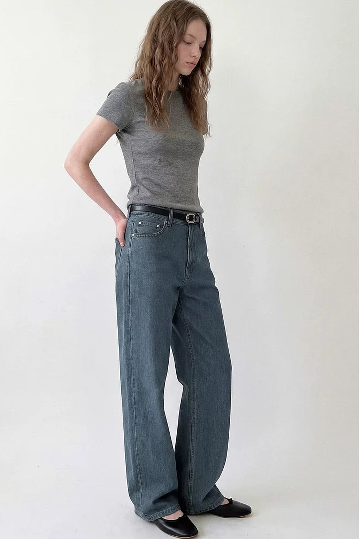 Pantaloni in denim vintage a vita alta