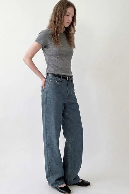 Pantaloni in denim vintage a vita alta
