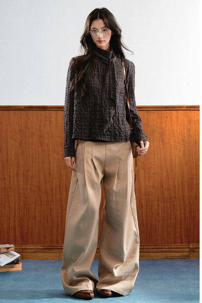 Plaid Cable-Knit Knit Shirt Top