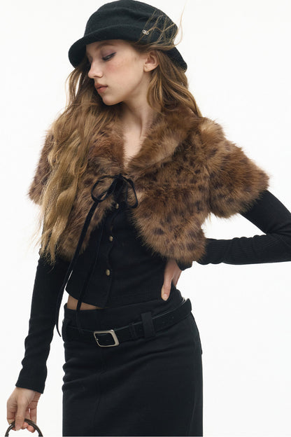 Leopard Fur Shawl Inner Knit Cardigan