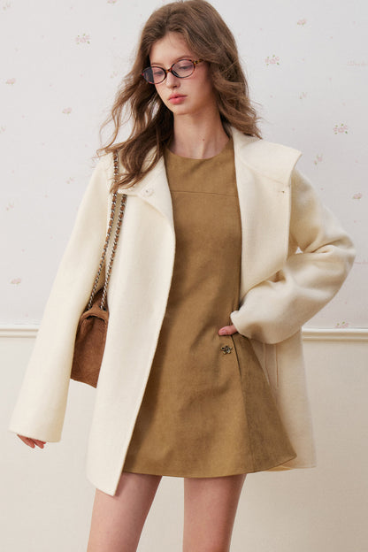 Sleeveless Round Neck Suede A-Line Umbrella Dress