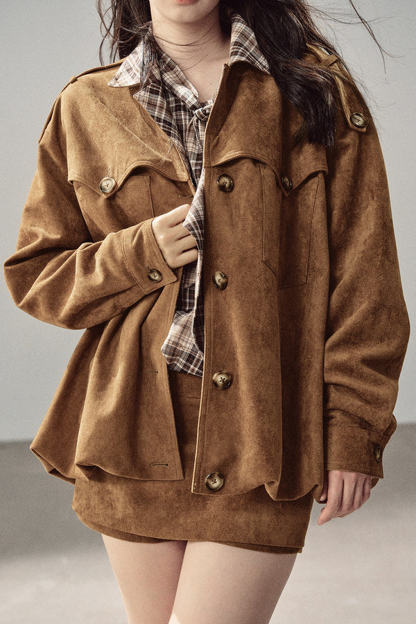 Faux Suede Jacket and Skirt Set-Up