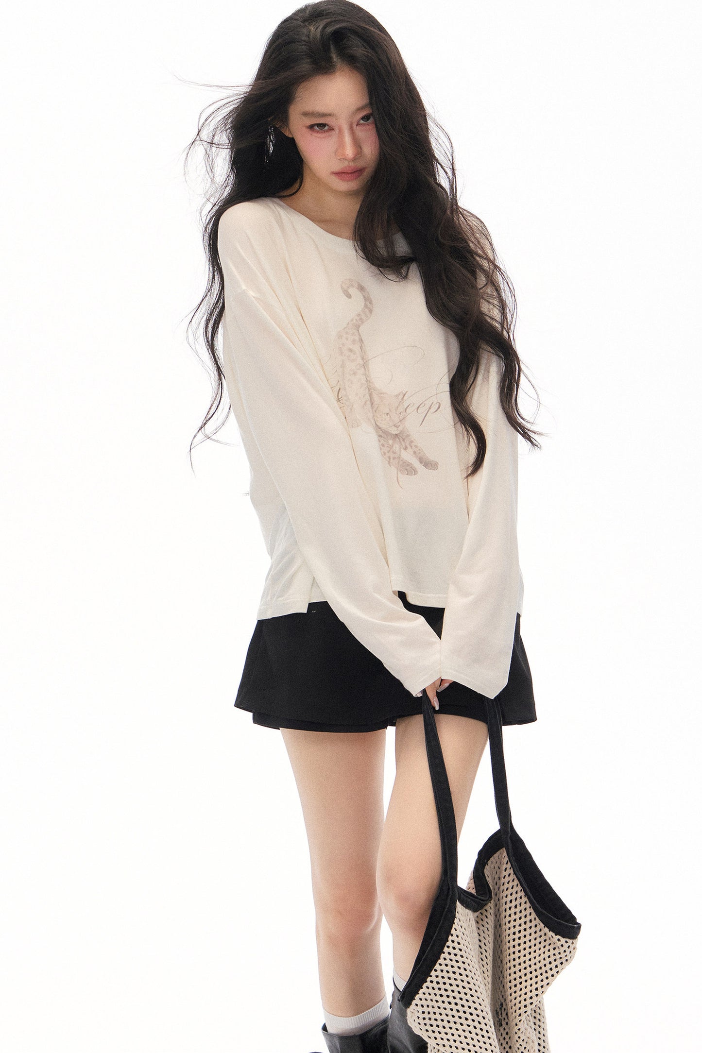 Lazy Leopard Print Lyocell Top and Black Pants Set-Up