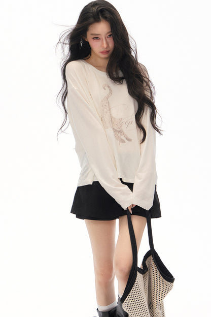 Lazy Leopard Print Lyocell Top and Black Pants Set-Up