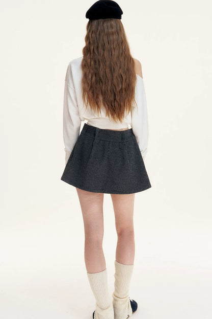 Pleated Woolen A-Line Skirt Set-Up