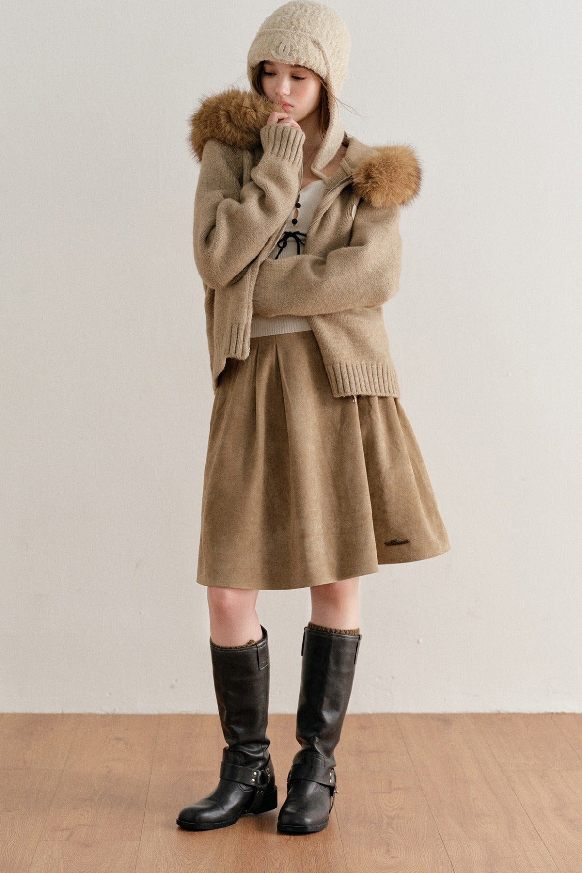Thick Hooded Zip-Up Knit Cardigan Jacket