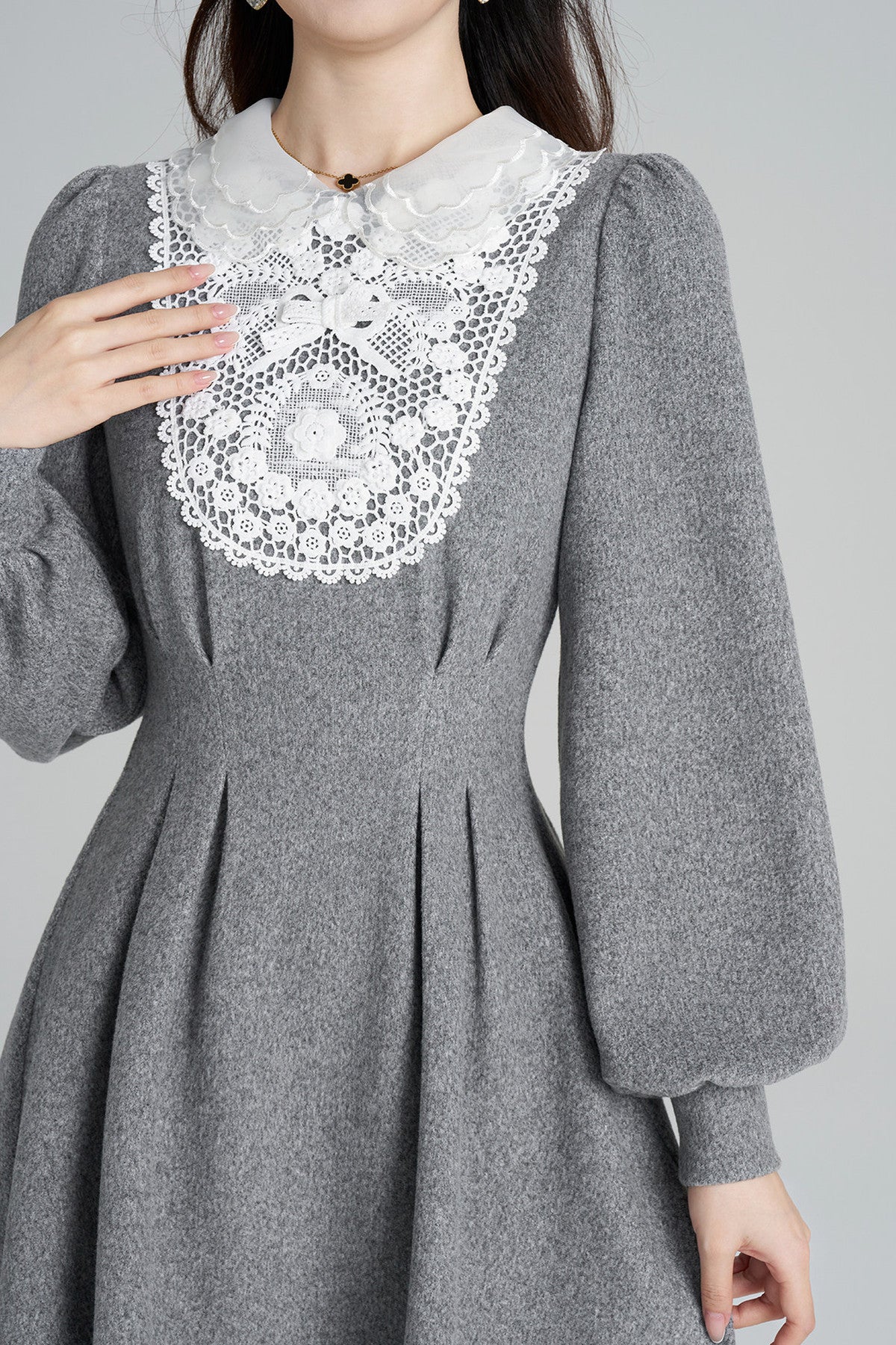 Lace Patchwork Puff Sleeve Dress
