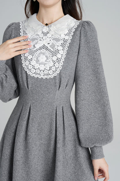 Lace Patchwork Puff Sleeve Dress