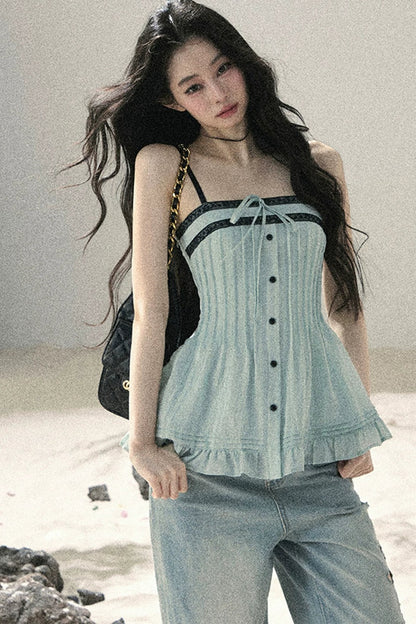 One-Shoulder Ruched Lace Camisole