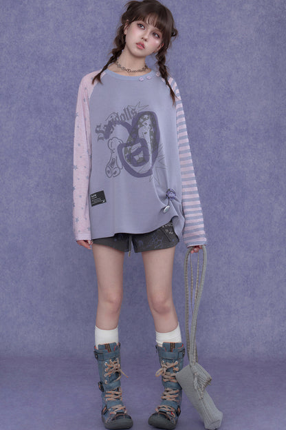 Purple Graffiti Print Raglan Blouse Set-Up