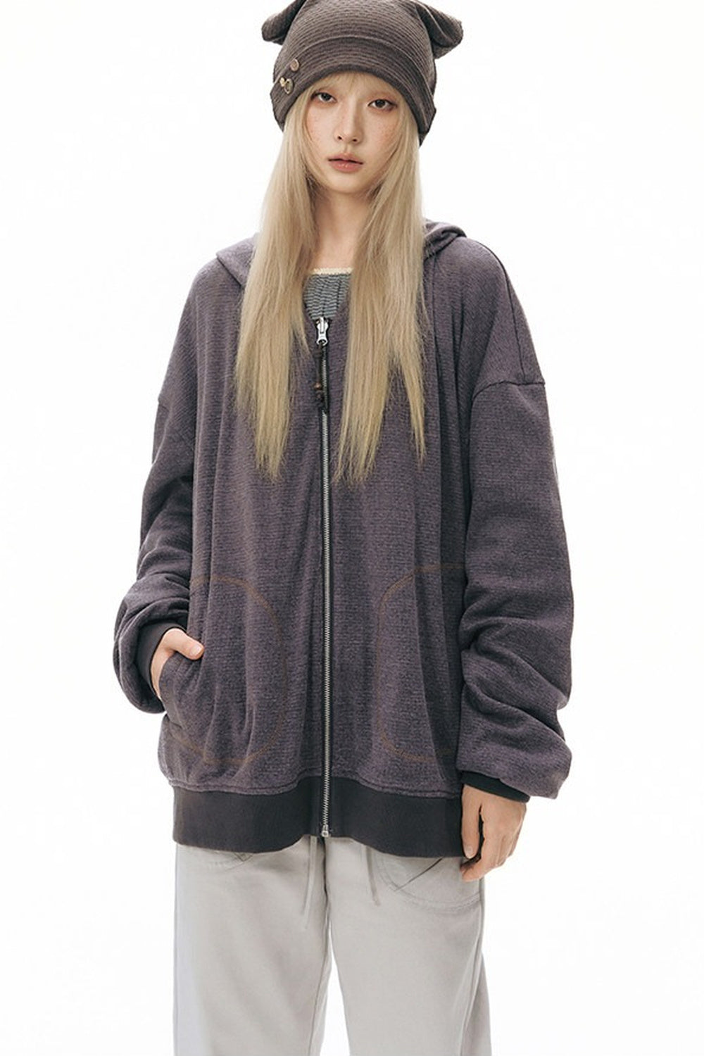 Reversible Striped Hooded Knit Cardigan