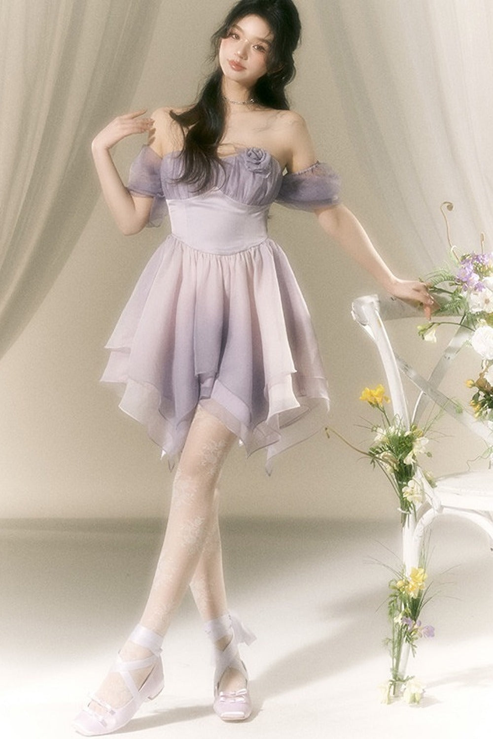 Macaronfarbenes Puffärmelkleid