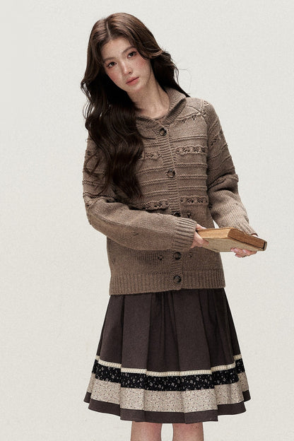 Hazelnut Diary 50% Wool Thick Knit Cardigan