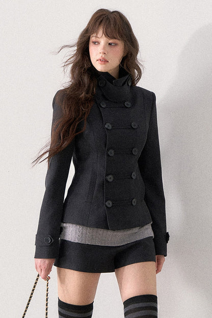 Double-Breasted Blazer and Cuffed Shorts Set