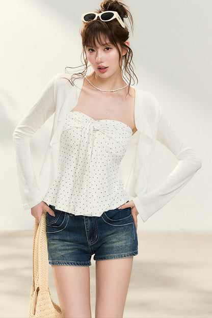 Polka Dot Tube Top and Shawl Cardigan Set