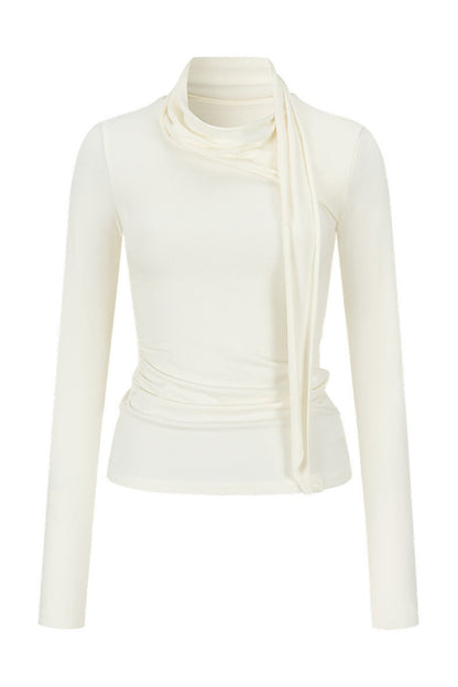 Irregular Ruched Halter Ribbon T-Shirt