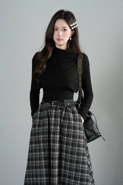 Black High-Neck Long-Sleeve Dress